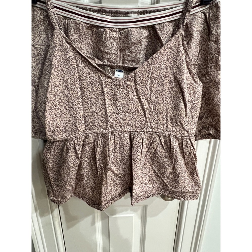 Old Navy Womens Mauve Floral Pajama Set Peplum Cami & Shorts Size L Cotton Blend